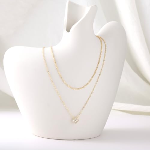 Mothers Day Gifts for Mom Dainty Gold Necklaces for Women Trendy Non Tarnish 14K Gold Plated Cubic Zirconia Necklace Layered Simple Cute Four Leaf Clover Choker Jewelry Birthday Gifts (Layered CZ, Gold) by Patwes - Used condition - Image 5
