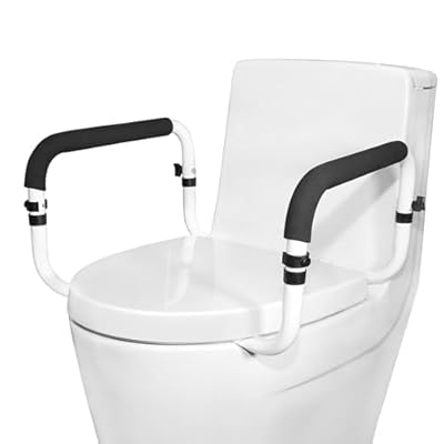 Toilet Safety Rail, Toilet Grab Bars for Seniors and Disabled with Adjustable Width, Toilet Safety Frame for Seniors Supports 350lbs (White - Capacity 350 lbs)