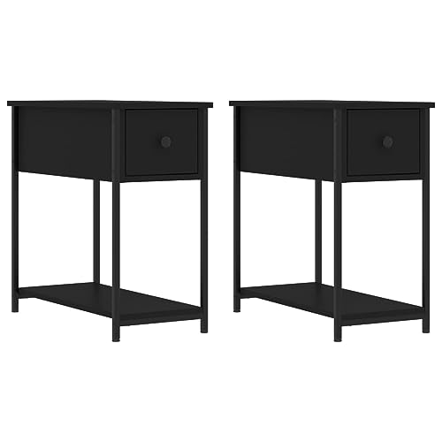 Juego de 2 mesitas de noche rústicas con cajón y estante de almacenamiento de delgadas y pequeñas