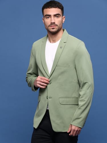 Image of SHOWOFFFF Men Solid Single Breasted Casual Blazer | Notched Lapel Full Sleeves Cotton Blazer for Mens | Slim Fit Regular Length Blazer for Men's