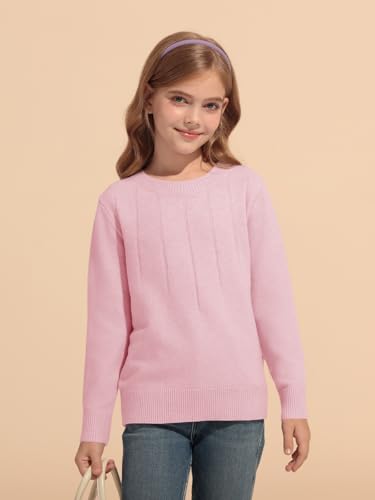 Haloumoning Girls Sweaters Kids Crewneck Long Sleeve Pleated Knit Pullover Sweater Fall Fashion Clothes 5-14 Years4