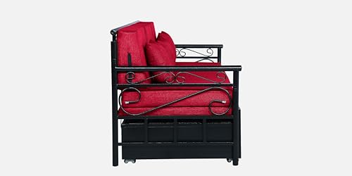 Image of 3 Seater Metal Sofa Cum Bed with Hydraulic Storage | Single Size Sofa Cuma Bed | 3 Seater Sofa Set, Metal Sofa Set for Living Room (Red, Single Size (76 inch x 48 inch))