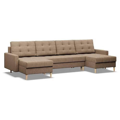 Mebligo - Ecksofa mit Schlaffunktion und Bettkasten Elma, U-Sofa, Braun (Lux 2), 294 x 140 x 88 cm