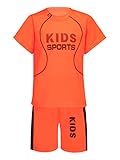 Aiihoo Kinder Jungen Mädchen Trainingsanzug Sportanzug Kurzarm Sportshirt Mit Sportshorts Jogginganzug Sommer Sportkleidung Set Orange F 122-128