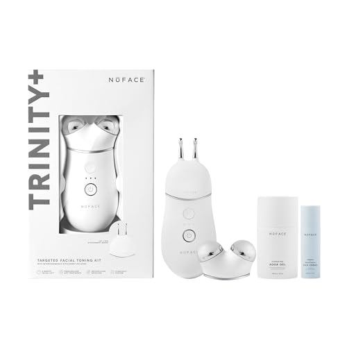 NuFACE TRINITY+ FDA Cleared Microcurrent Facial Device + Effective Lip & Eye Attachment - Skin Firming & Face Sculpting Device for Targeted Treatment + Microcurrent Gel Activator Silk Creme & Brush