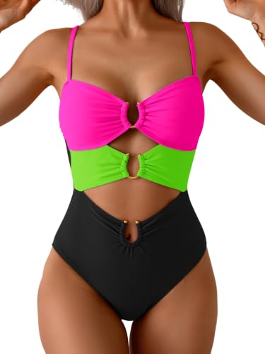 Image of Eomenie Womens Cutout One Piece Swimsuit with Ring Linked Sexy Monokini Bathing Suit for Beach Vacation