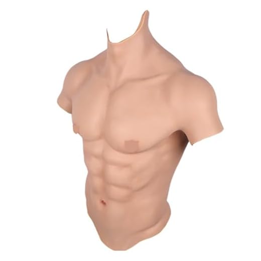 Silicona Traje Musculoso Pecho Hombre Manga Corta Torso Realista Hombre Barriga Disfraz Cosplay Halloween Carnaval,Ivory-S