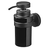 AMARE Luxus Seifenspender aus Glas mit Wandhalterung Schwarz, 7 x 10,5 x 13 cm, 350ml, Edelstahl, m