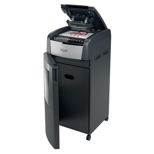 Rexel Optimum AutoFeed+ 600 X Automatischer Aktenvernichter, 600 Blatt automatisch, Sicherheitsstufe P4, Partikelschnitt, für große Büros, 110 Liter Abfallbehälter, mit Lenkrollen, 2020600XEU