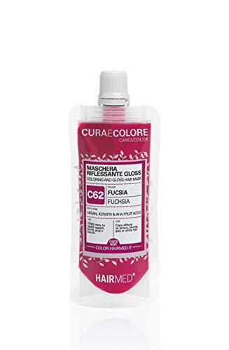 HAIRMED Cura&Colore Maschera Riflessante Fucsia C62, Nutriente, Ravvivante, Tonalizzante alla Cheratina, per Capelli Naturali, Colorati e con Mèches, 40 ml