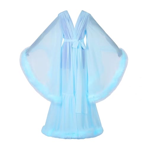 Women's Sexy Feather Bridal Robe Long Old Hollywood Chiffon Robe Sheer Maternity for Photoshoot Sleepwear Nightgown Bathrobe