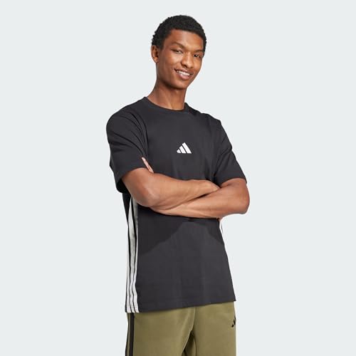 Adidas Uomo Essential Three Stripes Single Jersey tee, Black/White, M - imagen 4