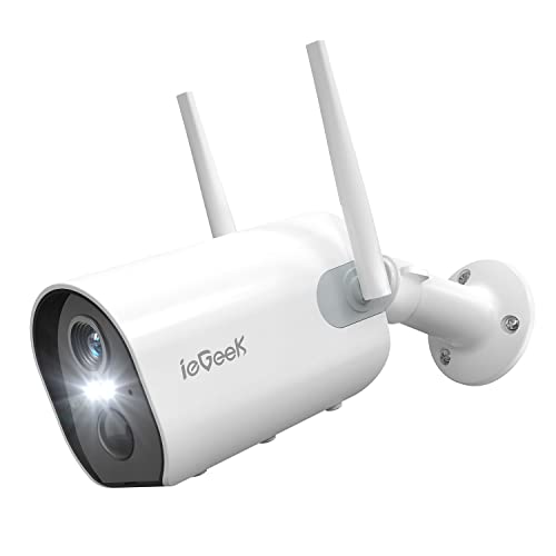 IeGeek Telecamera Wi-Fi Esterna A Batteria 5MP – Visione Notturna A Colori, Rilevamento PIR, Audio Bidirezionale, IP65, Compatibile Con Alexa, 2 Pezzi