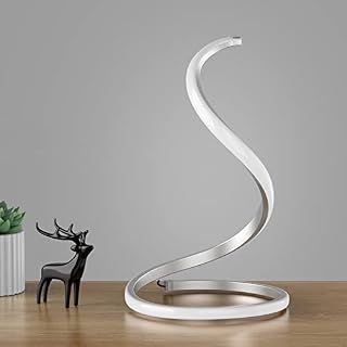 NUÜR Spiral Modern Table Lamp(Silver), Stepless Dimmable Bedside Lamp, 3 Color Temperature Nightstand Lamp , Curved Art Decorative Table Lamp for Bedroom Living Room Office Home