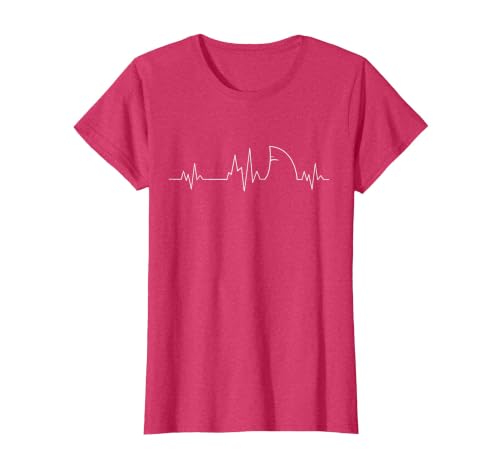 Shark Heartbeat EKG Funny Fish Fin Pulse Ocean Animal Lovers T-Shirt, Women, Red Heather, Small