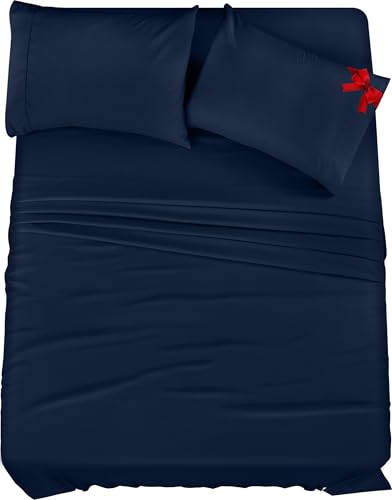Utopia Bedding Queen Sheet Set – 4 Piece Bed Sheets for Queen Size Bed, Soft and Breathable Microfiber, Includes 1 Fitted Sheet, 1 Flat Sheet and 2 Pillowcases (Navy Blue)