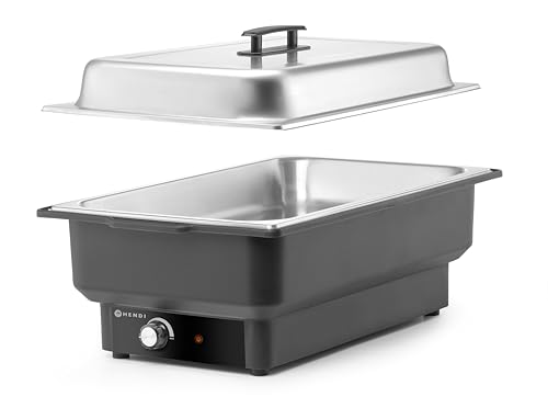 HENDI Chafing Dish Tellano, Speisenwärmer, Buffetwärmer, Wärmebehälter, 9L, 230V/900W, 573x348x(H) 284mm, Edelstahl, Polypropylen, Schwarz