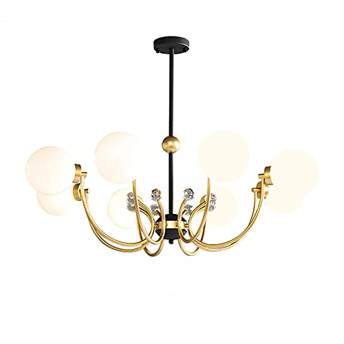 Plafonnier industriel 8 lumières rétro avec globe blanc lait pour salon 94x28cm