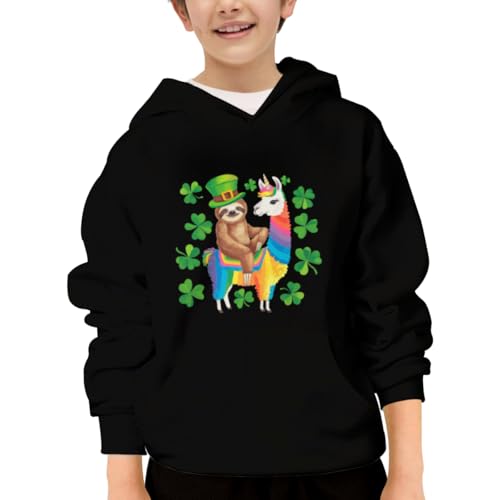 St Patricks Day Cute Sloth Riding Llama Unicorn Hoodies for Teen Girls Boys Lightweight Kangaroo Pocket Sweatshirt