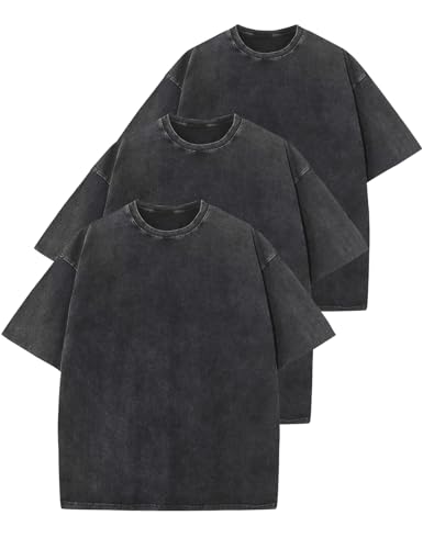 Arssm 3 Pack Men Oversized T Shirts Vintage Tee Loose Fit Short Sleeve Casual Streetwear Baggy Washed Unisex Tops(BlackBlackBlack-L)
