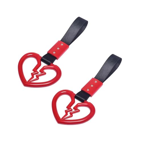 MOXRUQ 2 PCS Broken Heart Car Handle Strap, Drift Charm Handle Strap, Auto Heart Shape Rear Bumper Warning Hanging Ring, Fashion Love Decoration for Most Cars Trucks Interior and Exterior (Red)