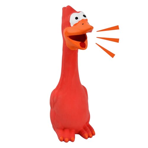Quietschendes Hundespielzeug Tukan Gummihuhn - Leicht Zu Klingen, Beiß- Und Verschleißfest Aus Latex Für Große Und Kleine Hunde (Rot)