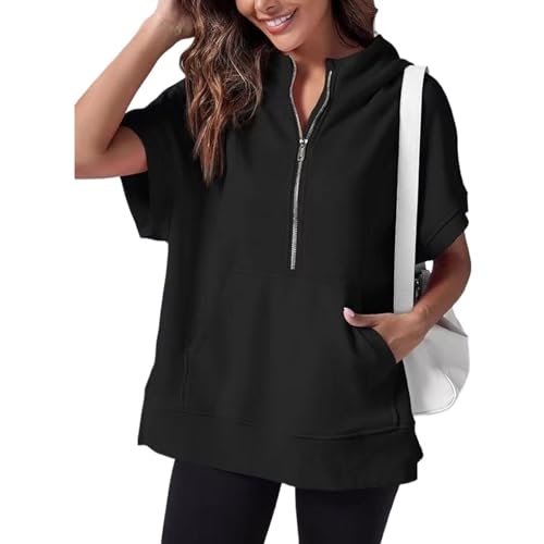 Sweat à capuche manches courtes femme pour look casual décontracté