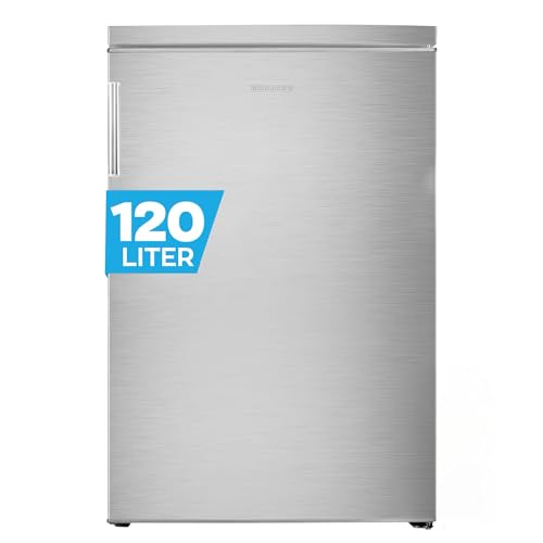HEINRICHS Getränkekühlschrank 120L klein kompakt leise: 40db mit Gefrierfach(13L) Mini-Bar; Tisch-Kühlschrank; Mini Kühlschrank mit Gefrierfach; perfekt geeignet für Büro Camping Garten Outdoor,inox