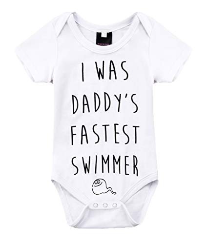 Newborn Baby GOT My Mind ON My Mommy Paws Funny Bodysuits Rompers Outfits Grey White 0-18M (Z-Daddy's Fastest Swimmer, 3-6M)