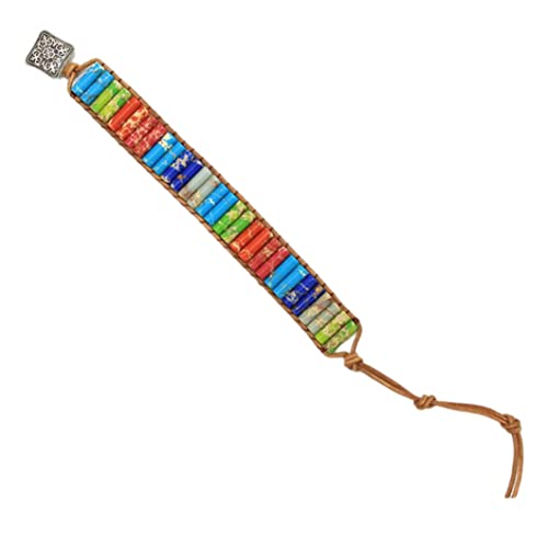 Sraeriot Bunte Armband Leder Wrap Naturstein Heilungsperlen Chakra Armband Verstellbares Armband, einstellbares Chakra-Armband Cover