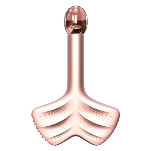 Rulli viso Gua Sha e penna di agopuntura in acciaio inossidabile - Rullo di metallo per occhi e collo, strumenti per massaggi anti-età del viso (Leaf shape)