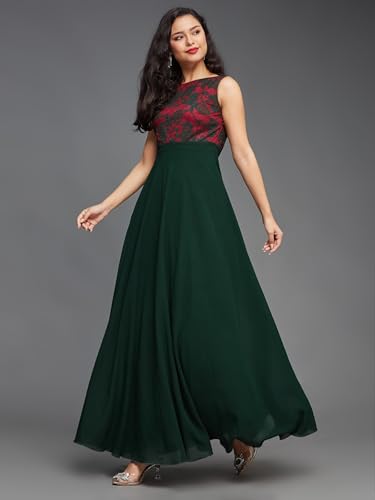 Image of Miss Chase Women's Round Neck Cap Sleeves Lace Knee -Long Skater Dress