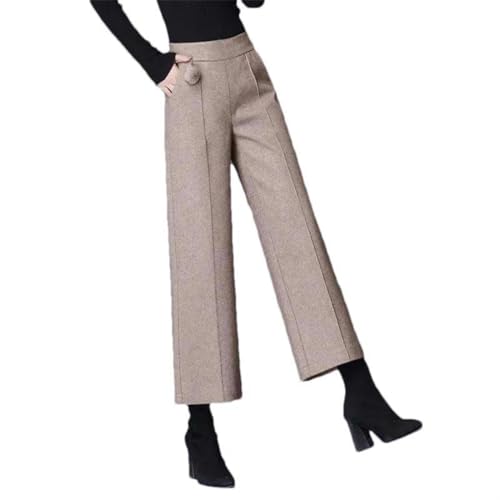 Pantalon en laine à jambes larges femme taille haute droite hiver