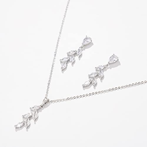 DHQH Bridesmaid Necklace Earrings Set Gifts I Couldn't Say I DO Without You Cubic Zirconia Leaf Pendant Necklace Bridesmaid Proposal Gift Set of 4 63