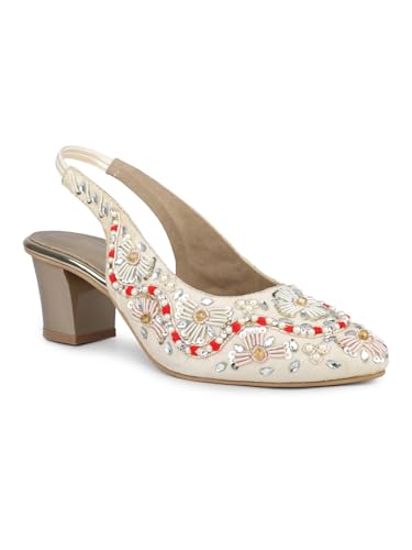 Image of Inc.5 Womens Women Gold Embroidered Ethnic Block Heel Mules Sandal