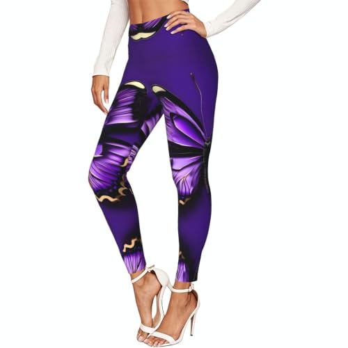 Leggings de compresión premium tacto suave mariposas moradas