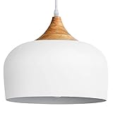 POLITAMP Modern Large Pendant Lights,Wooden Dome Pendant Light Fixture,Adjustable Hanging Pendant Lighting,ChandelierLamp for Kitchen Island,Dining Room,Hallway,Bedroom(White)