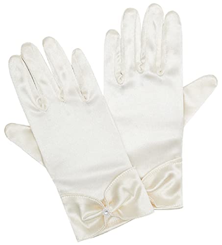 LATTEMARMALATTE Girl's Stretch Satin Dress Gloves Flower Kids Dressy Wrist Length Gloves for Little Girls for Wedding
