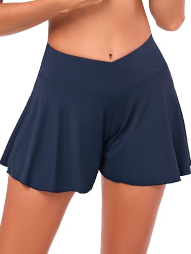 Aderea Womens Plus Size Swim Shorts Bathing Suit Board Shorts Tummy Control Swim Bikini Bottoms Navy Blue Swimsuit Boy Short Swimwear Tankini Bottoms