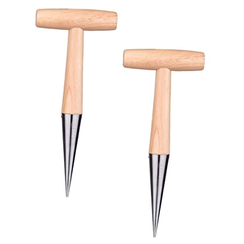 BESPORTBLE Handheld Garden Tool 2pcs Wooden Handle Soil Puncher Trench Digger for Easy Planting