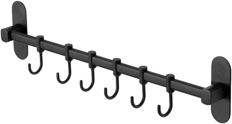A Row of Stainless Steel Kitchen Hooks Without Perforation and Traceless Stickers Hook Hanger Bathroom Sticky Hook Rack(6 Hooks)