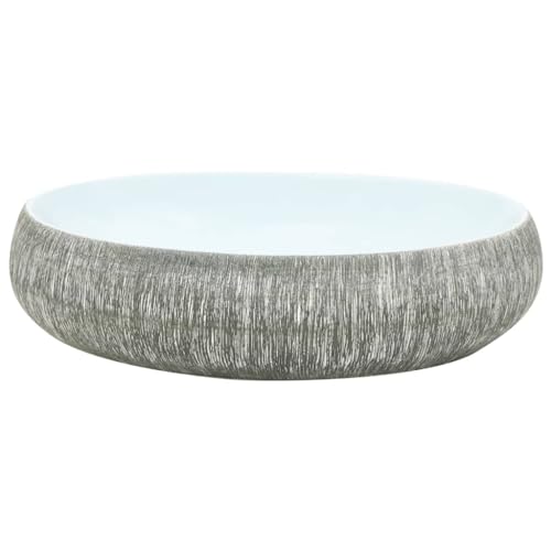vidaXL Aufsatzwaschbecken, Oval Waschbecken mit Muster, Handgefertigt Waschtisch Waschschale für Badezimmer, Handwaschbecken Spülbecken, Grau Blau 59x40x15 cm Keramik