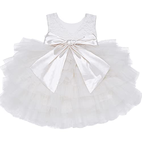 Cilucu Baby Girls Dress Toddler Kids Party Dress Tutu Pageant Lace Dresses Gown for Flower Girl Baby Birthday Pink Peach