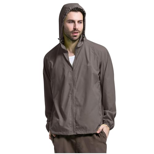 Antipioggia Uomo, Giacca Impermea da Uomo, Antipioggia Vento Traspirante Trekking Pioggia Antivento Giacca Leggero Cappotto con Cappuccio Pieghevole con Tasca Giacca Antivento Giacca da Trekking