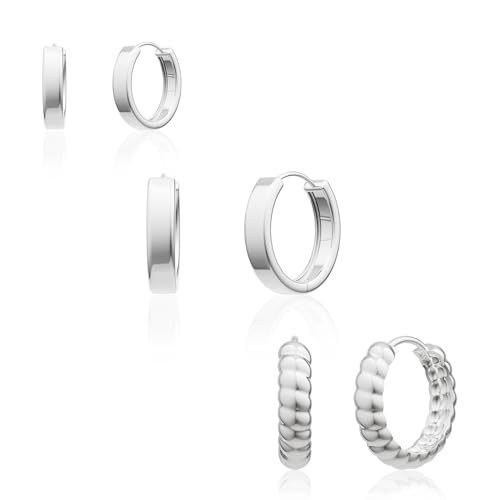 Small Hoop Earrings for Women - Dainty Silver Earrings Trendy 925 Sterling Silver Plated Hypoallergenic Huggie Twisted Hoops Earring Set for Women No Tarnish Jewelry Gift