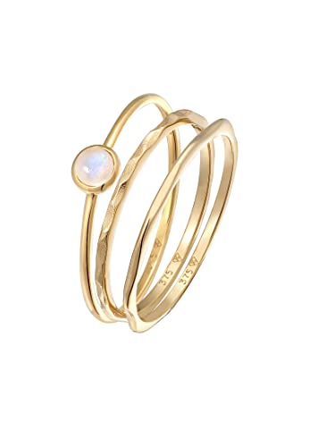 Bague solitaire en or jaune 375 Elli contre les allergies, alliance de 3 anneaux pierre de lune