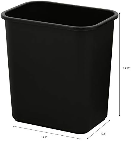 United Solutions 7 Gallon / 28 Quart Efficient Trash Wastebasket, Fits Under Desk, Small, Narrow Spaces in Commercial, Kitchen, Home Office, Dorm, Easy to Clean, Black (Pack of 1)