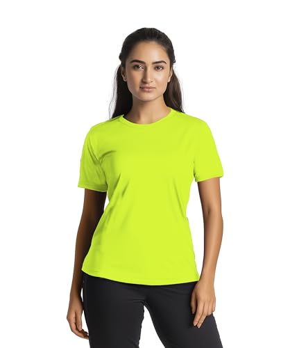 Miracle TM Athletic Neon Color High Visibility Shirt - Adult Green Wicking Womens Running T Shirt (L)