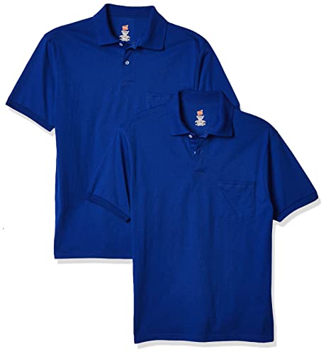 Hanes Men's Short-Sleeve Jersey Pocket Polo (Pack of 2), Deep Royal, 4X-Large