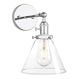 Permo Single Sconce with Funnel Flared Glass Clear Glass Shade 1-light Wall Sconce Wall Lamp (Chrome)